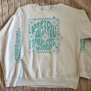 Pacific Sunwear White and Teal Women's Crewneck Sweater